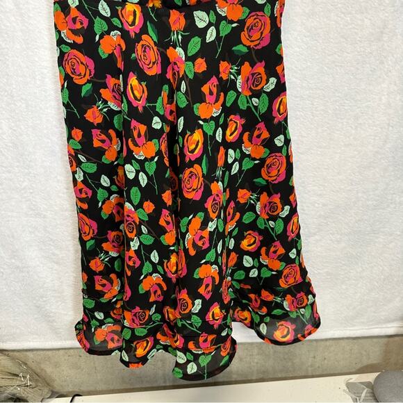 H&M Divided Black & Orange Floral Rose Print Sleeveless Dress Size 4‎ - Picture 3 of 11